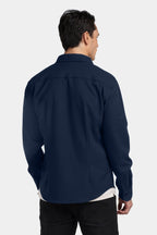 Kalenar — Men's Tailored Stretch Twill Overshirt with Chest Pockets (Navy Blue S) - Sweater | Zavonix