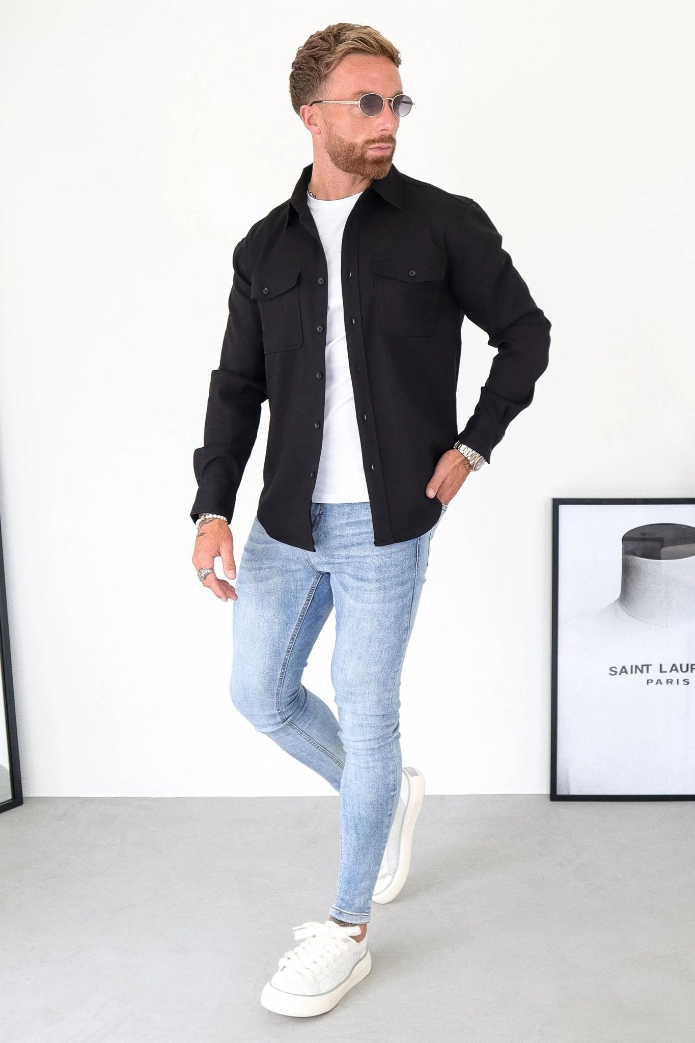 Kalenar — Men's Tailored Stretch Twill Overshirt with Chest Pockets (Army Green S) - Sweater | Zavonix