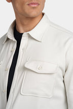 Kalenar — Men's Tailored Stretch Twill Overshirt with Chest Pockets (White Sand S) - Sweater | Zavonix
