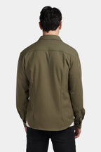 Kalenar — Men's Tailored Stretch Twill Overshirt with Chest Pockets (Army Green S) - Sweater | Zavonix