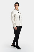 Kalenar — Men's Tailored Stretch Twill Overshirt with Chest Pockets (White Sand S) - Sweater | Zavonix