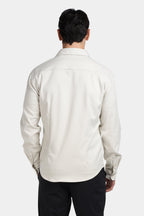Kalenar — Men's Tailored Stretch Twill Overshirt with Chest Pockets (White Sand S) - Sweater | Zavonix