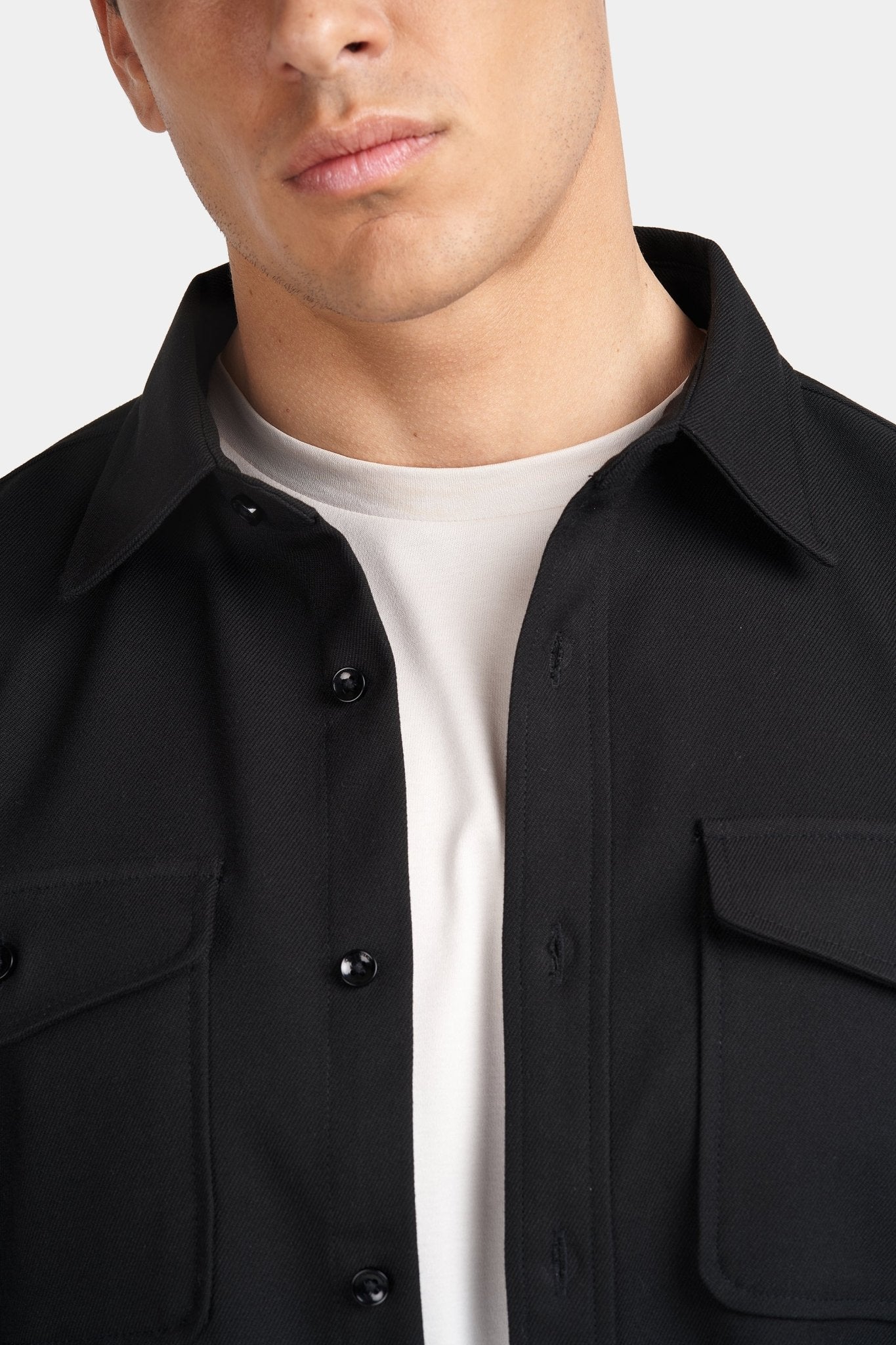 Kalenar — Men's Tailored Stretch Twill Overshirt with Chest Pockets (Black S) - Sweater | Zavonix