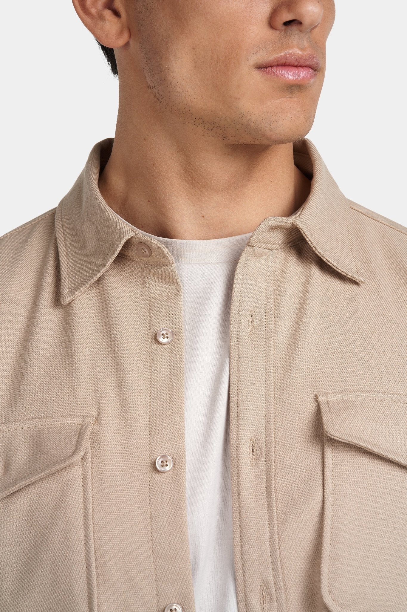 Kalenar — Men's Tailored Stretch Twill Overshirt with Chest Pockets - Sweater - Zavonix