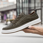 Kairo — Genuine Leather Sneakers with Cushioned Comfort (Khaki 6) - | Zavonix