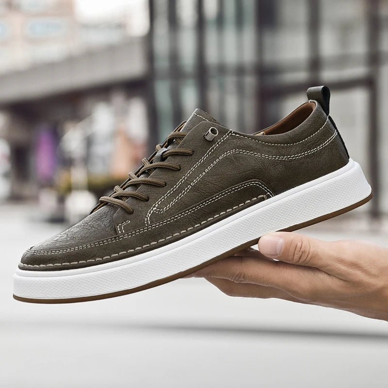 Kairo — Genuine Leather Sneakers with Cushioned Comfort (Khaki 6) - | Zavonix