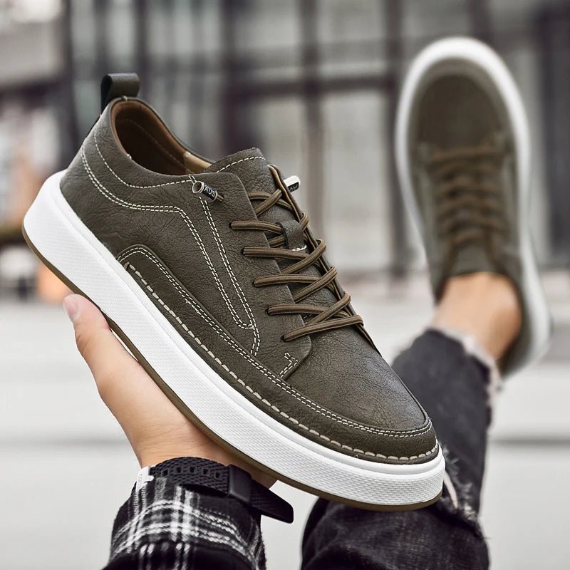 Kairo — Genuine Leather Sneakers with Cushioned Comfort (Khaki 6) - | Zavonix