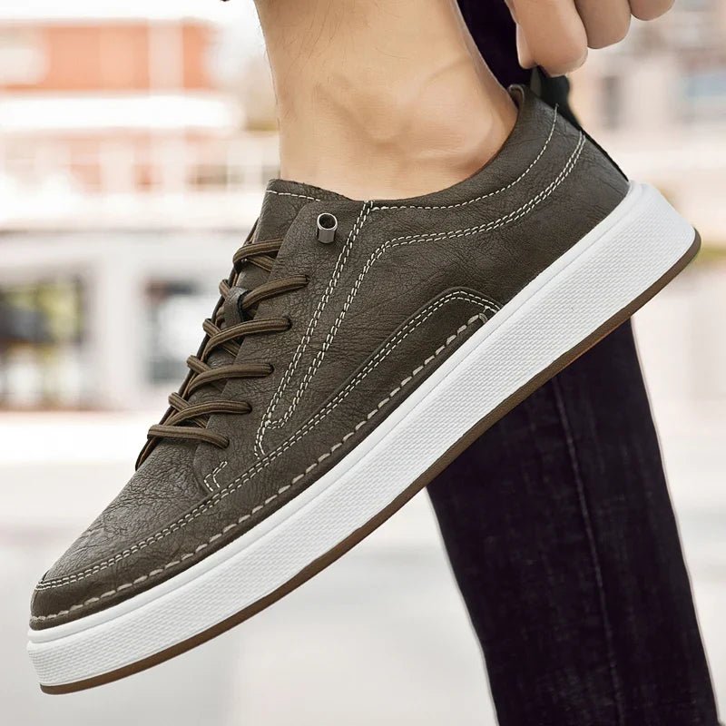 Kairo — Genuine Leather Sneakers with Cushioned Comfort (Khaki 6) - | Zavonix