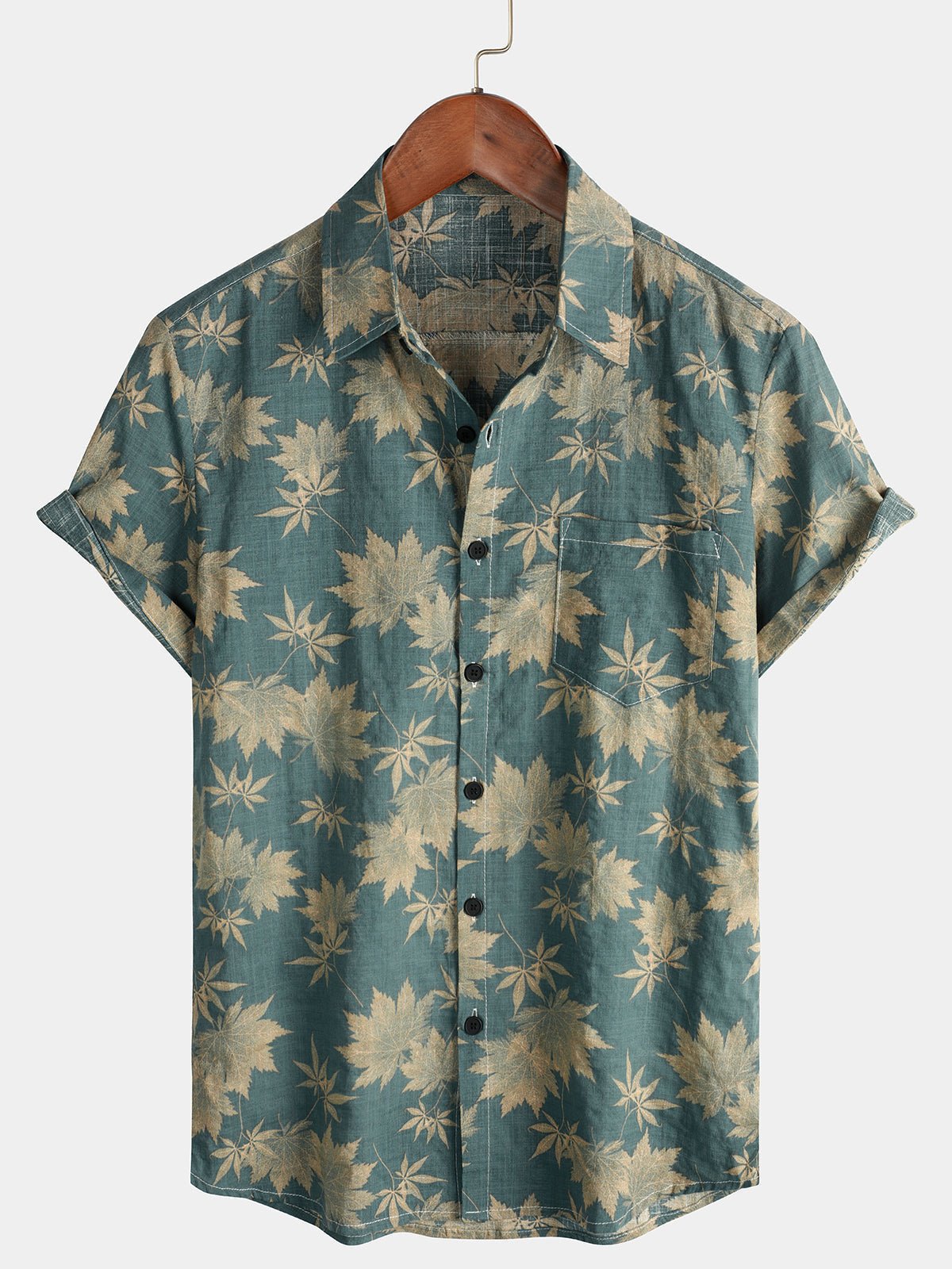 Kairo — Men's Lightweight Cotton Viscose Summer Shirt with Leaf Pattern (S ) - | Zavonix