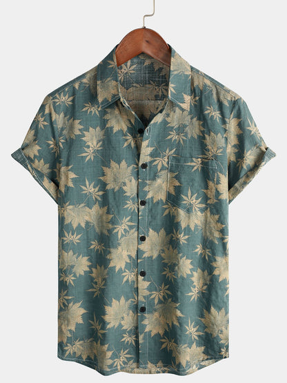 Kairo — Men's Lightweight Cotton Viscose Summer Shirt with Leaf Pattern (S ) - | Zavonix