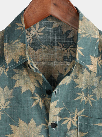 Kairo — Men's Lightweight Cotton Viscose Summer Shirt with Leaf Pattern (S ) - | Zavonix