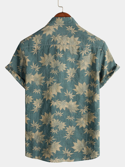 Kairo — Men's Lightweight Cotton Viscose Summer Shirt with Leaf Pattern (S ) - | Zavonix
