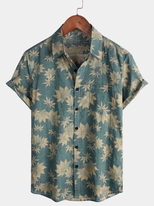 Kairo — Men's Lightweight Cotton Viscose Summer Shirt with Leaf Pattern (S ) - | Zavonix