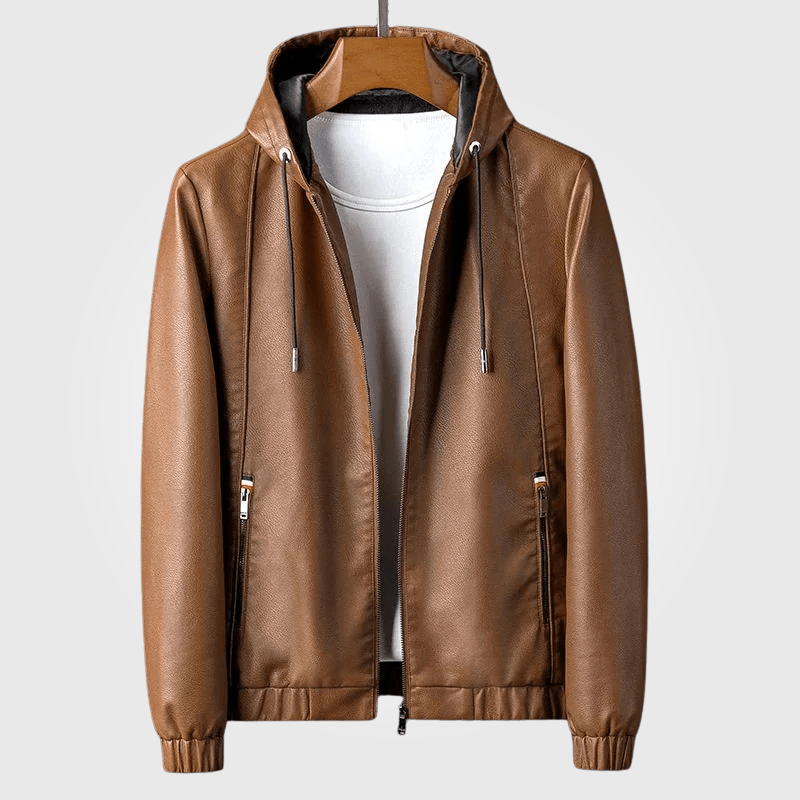 Kairo — Premium Leather Hoodie with Adjustable Fit and Lined Interior (Brown XS) - | Zavonix