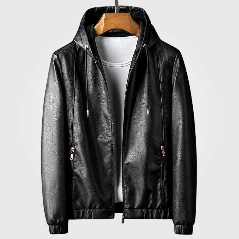Kairo — Premium Leather Hoodie with Adjustable Fit and Lined Interior (Black XS) - | Zavonix
