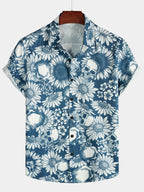 Kairos — Men’s Navy Blue Hawaiian Shirt with Button - Up Design (S ) - short | Zavonix