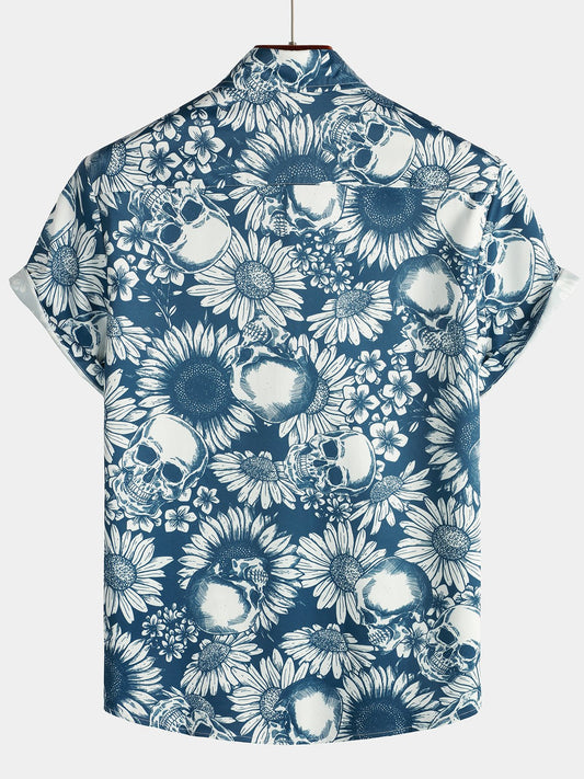 Kairos — Men’s Navy Blue Hawaiian Shirt with Button - Up Design - short - Zavonix