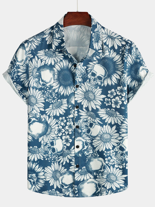 Kairos — Men’s Navy Blue Hawaiian Shirt with Button - Up Design - short - Zavonix