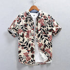 Kairos Nightfall Shirt — Cotton Linen Floral Shirt with Japanese Garden Design (Red S) - | Zavonix