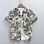 Kairos Nightfall Shirt — Cotton Linen Floral Shirt with Japanese Garden Design (Red S) - | Zavonix