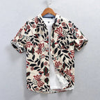 Kairos Nightfall Shirt — Cotton Linen Floral Shirt with Japanese Garden Design (Red S) - | Zavonix