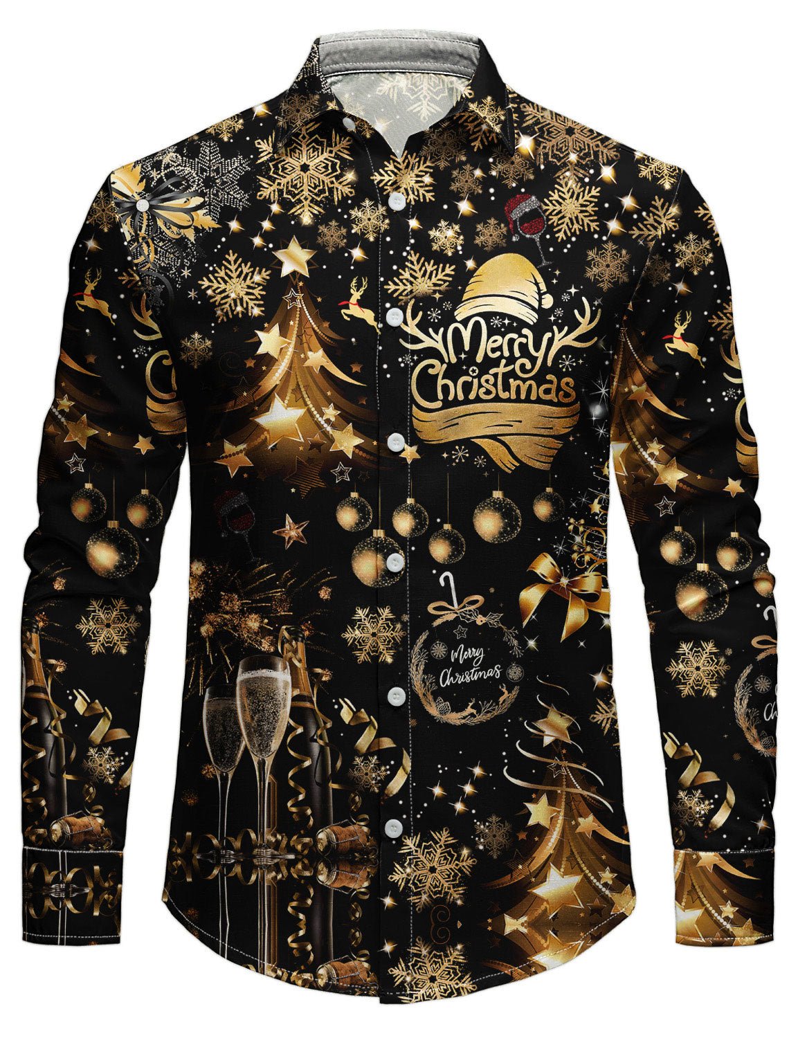 Kallanex — Men’s Stretch Long - Sleeve Christmas Shirt (Black S) - xmas | Zavonix