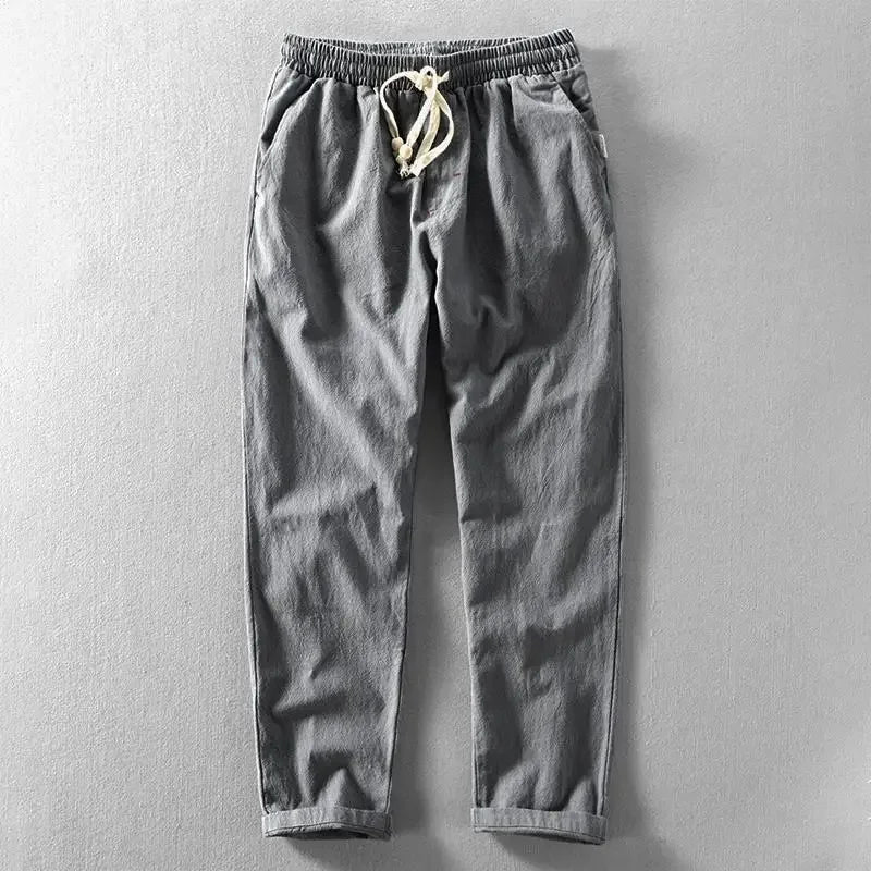 Karyo — Cotton Linen Breathable Trousers with Minimalist Fit (Dark Gray 3XL) - | Zavonix