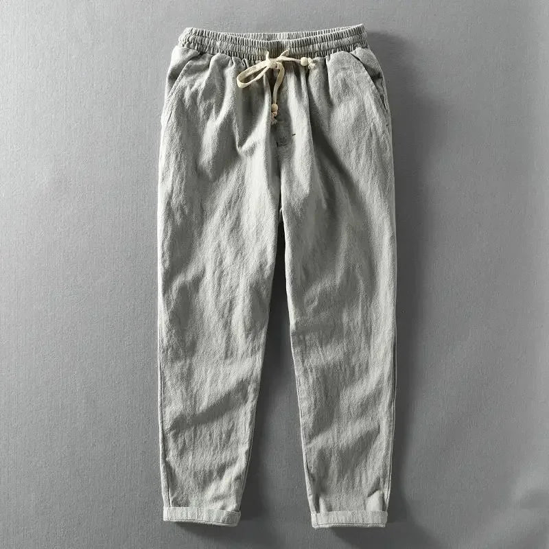 Karyo — Cotton Linen Breathable Trousers with Minimalist Fit (Dark Gray 3XL) - | Zavonix