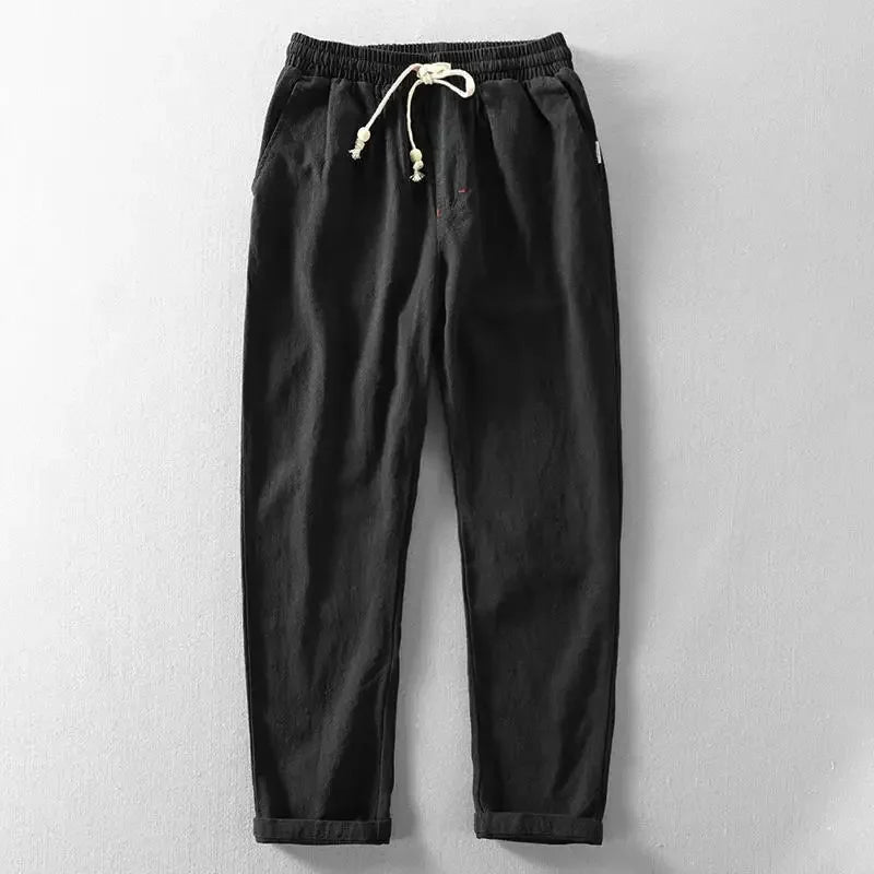 Karyo — Cotton Linen Breathable Trousers with Minimalist Fit (black 3XL) - | Zavonix