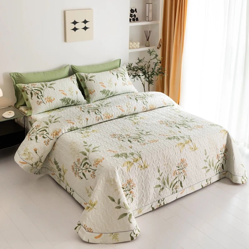 King Size Botanical Quilt Set – Lightweight 100% Cotton, Cooling Fabric for Stylish Bedroom Décor 1
