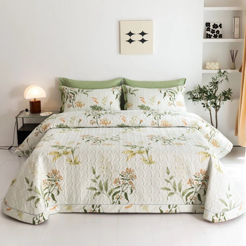 King Size Botanical Quilt Set – Lightweight 100% Cotton, Cooling Fabric for Stylish Bedroom Décor 0