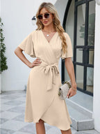 Knee - Length Summer V - Neck™ — Effortless Comfort That Turns Every Head Your Way (APRICOT M) - | Zavonix