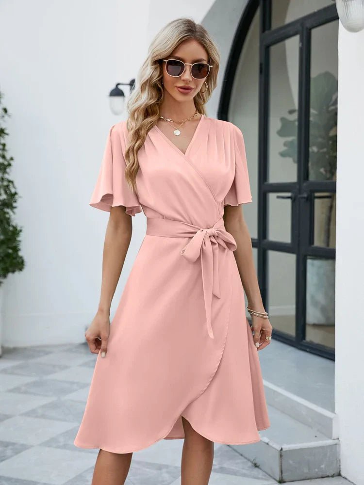 Knee - Length Summer V - Neck™ — Effortless Comfort That Turns Every Head Your Way (APRICOT M) - | Zavonix