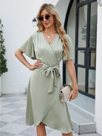 Knee - Length Summer V - Neck™ — Effortless Comfort That Turns Every Head Your Way (APRICOT M) - | Zavonix