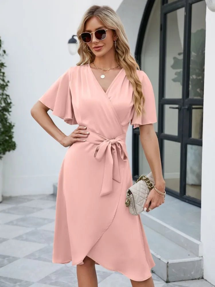 Knee - Length Summer V - Neck™ — Effortless Comfort That Turns Every Head Your Way (Pink M) - | Zavonix