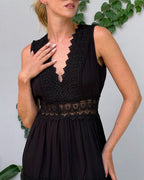 Lace V - neck tank gown (Black UK8 (S)) - Dresses | Zavonix