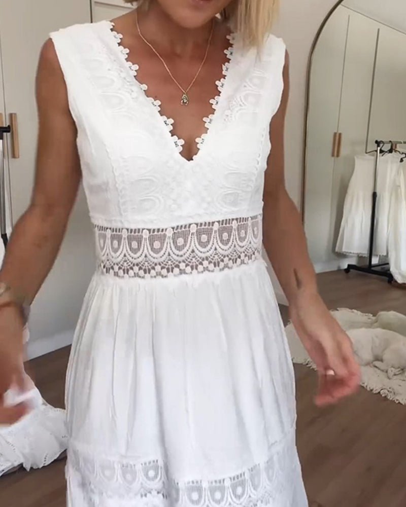 Lace V - neck tank gown (White UK8 (S)) - Dresses | Zavonix
