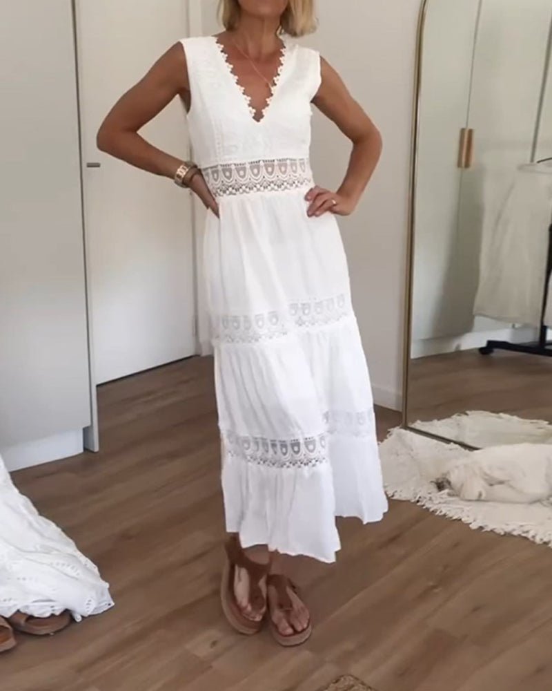 Lace V - neck tank gown (White UK8 (S)) - Dresses | Zavonix
