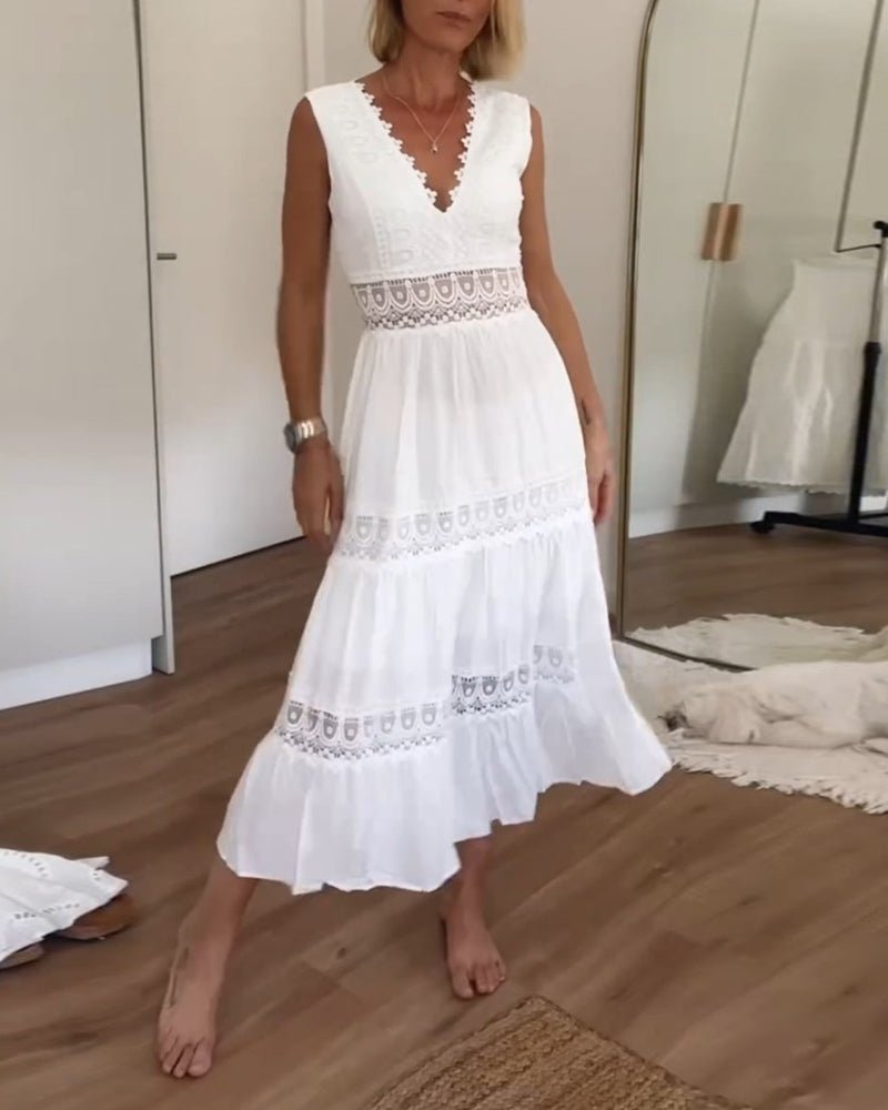 Lace V - neck tank gown (White UK8 (S)) - Dresses | Zavonix