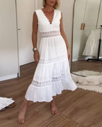 Lace V - neck tank gown (White UK8 (S)) - Dresses | Zavonix