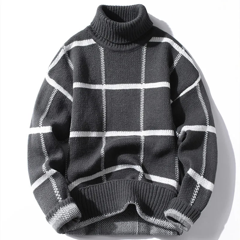 Landen Sweater — Cozy Check Pattern Pullover with Plush Fabric (Black S) - | Zavonix