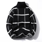 Landen Sweater — Cozy Check Pattern Pullover with Plush Fabric (Black S) - | Zavonix