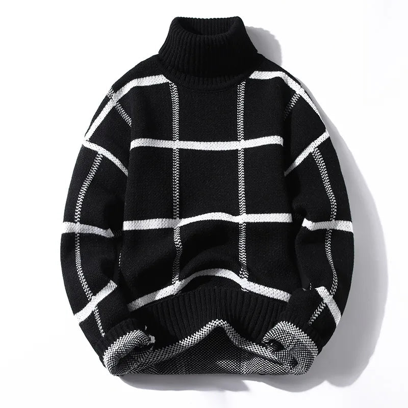Landen Sweater — Cozy Check Pattern Pullover with Plush Fabric (Black S) - | Zavonix