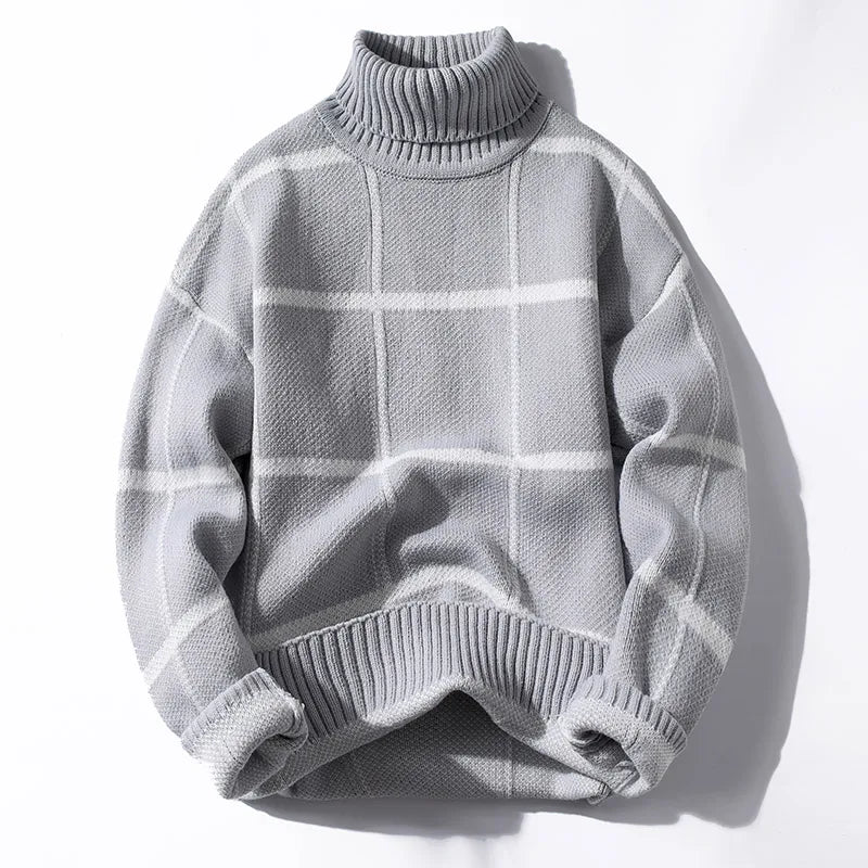 Landen Sweater — Cozy Check Pattern Pullover with Plush Fabric (Black S) - | Zavonix