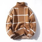 Landen Sweater — Cozy Check Pattern Pullover with Plush Fabric (Brown S) - | Zavonix