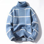 Landen Sweater — Cozy Check Pattern Pullover with Plush Fabric (Sky Blue S) - | Zavonix