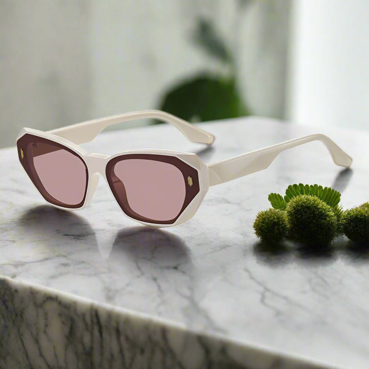 "Larissa" Angular Frame Cat - Eye Sunglasses (Cream ) - Sunglasses | Zavonix
