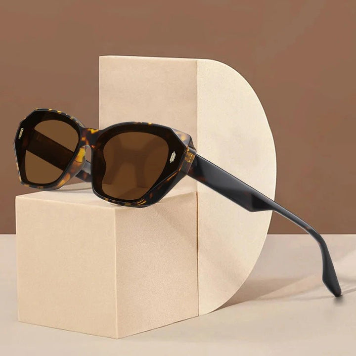 "Larissa" Angular Frame Cat - Eye Sunglasses (Leopard ) - Sunglasses | Zavonix
