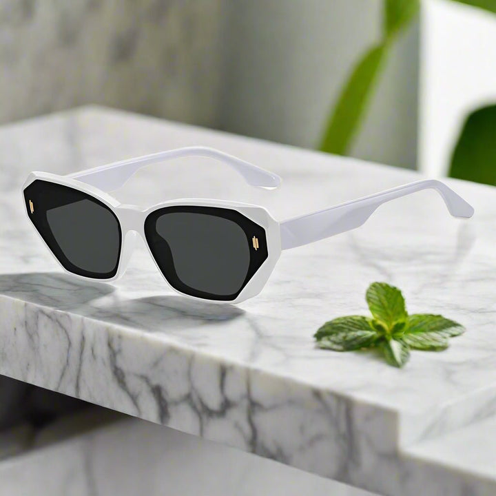 "Larissa" Angular Frame Cat - Eye Sunglasses (White ) - Sunglasses | Zavonix