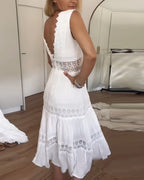 Lace V - neck tank gown (White UK8 (S)) - Dresses | Zavonix